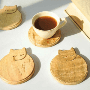 Wooden Coaster set of 4 - Sleepy Cat
