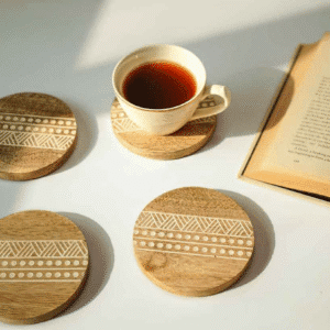 Wooden Coaster set of 4 -Ethnic Circles